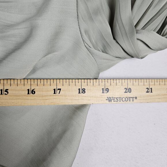 Anthropologie Smocked Blouson Sleeve Blouse Sage Green Open Back Satin Party L - Picture 14 of 16